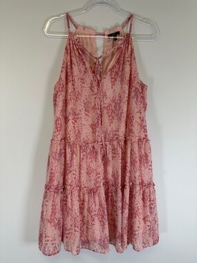 DREW Anthropologie Naomi Pink Floral Tiered Mini Dress Boho S